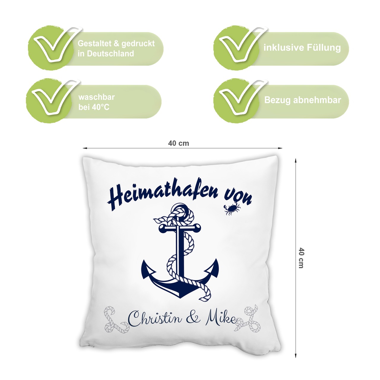 Unikatolo Kissen Motiv Anker mit Name personalisiert