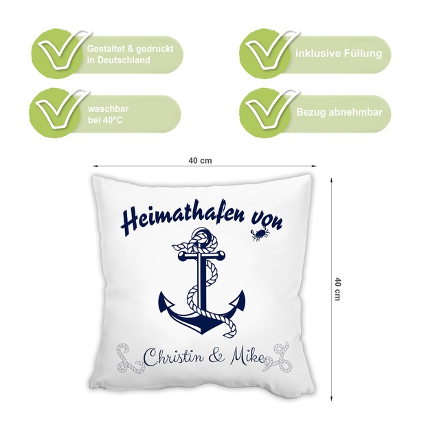 Unikatolo Kissen Motiv Anker mit Name personalisiert