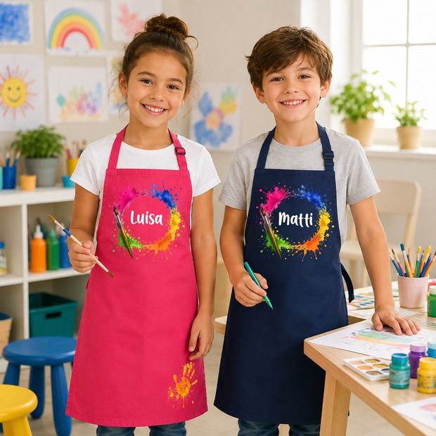 Unikatolo Kinderschürze Farbkleckse mit Name personalisiert | HELLBLAU