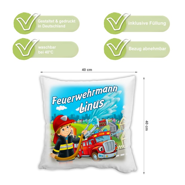 Unikatolo Feuerwehr-Kissen mit Name personalisiert