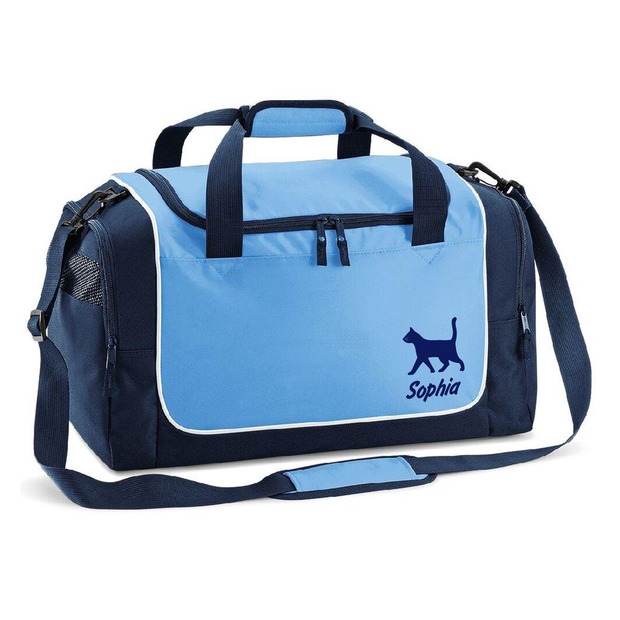 Unikatolo Sporttasche Katze mit Name personalisiert | blau