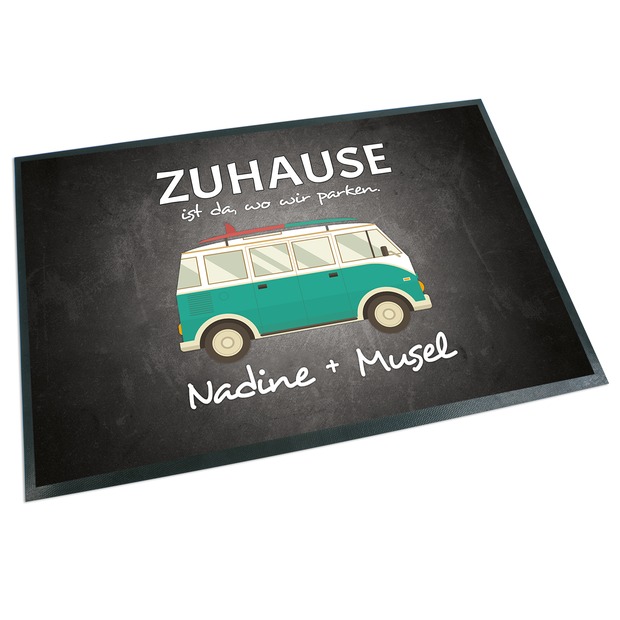 Unikatolo Fußmatte Motiv Bus Van mit Name personalisiert