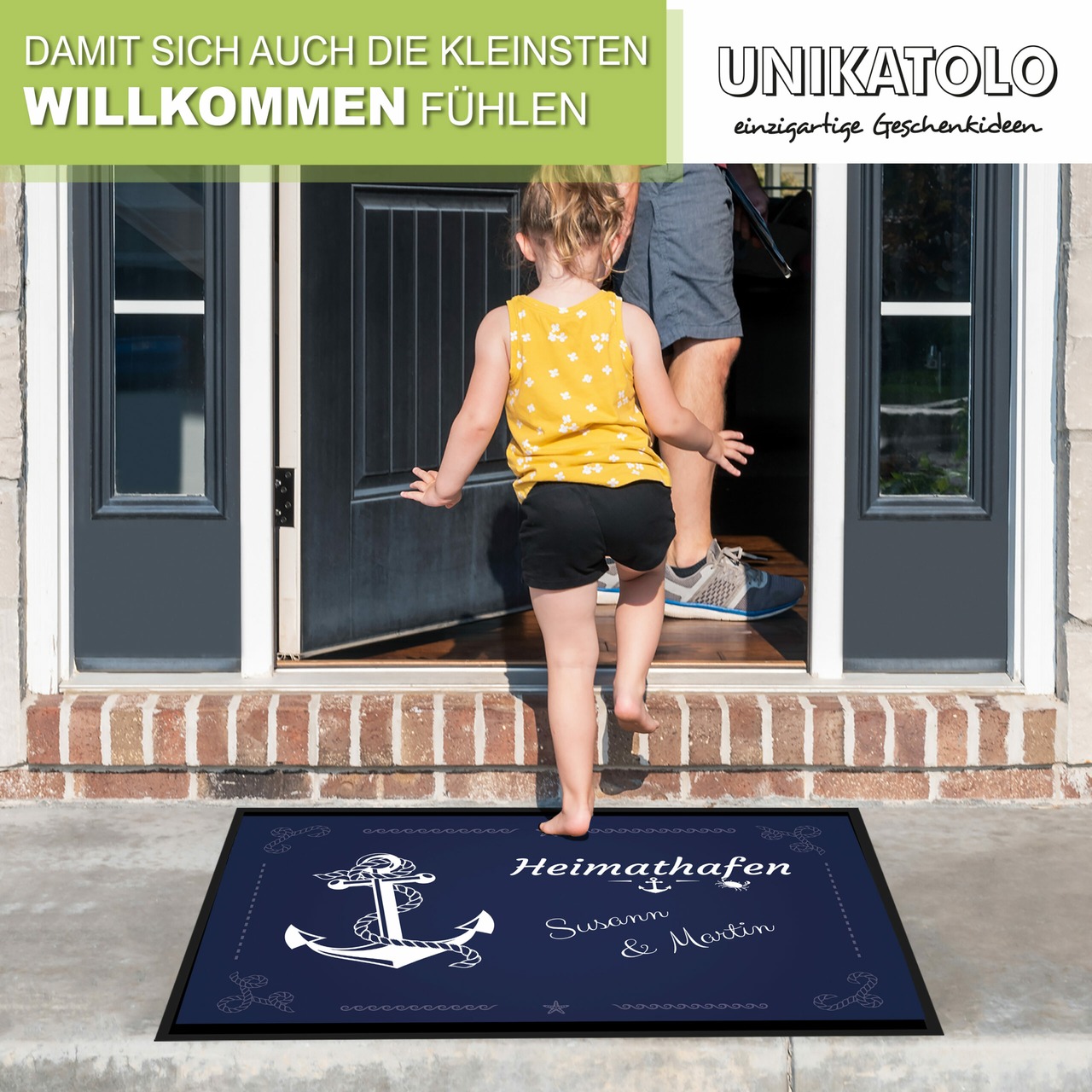 Unikatolo Fußmatte Anker Heimathafen mit Name personalisiert