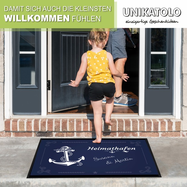 Unikatolo Fußmatte Anker Heimathafen mit Name personalisiert