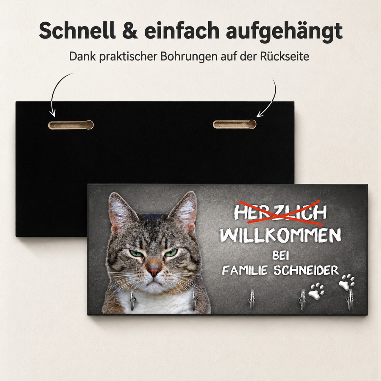 Unikatolo Schlüsselbrett Miezepeter mit Name personalisiert