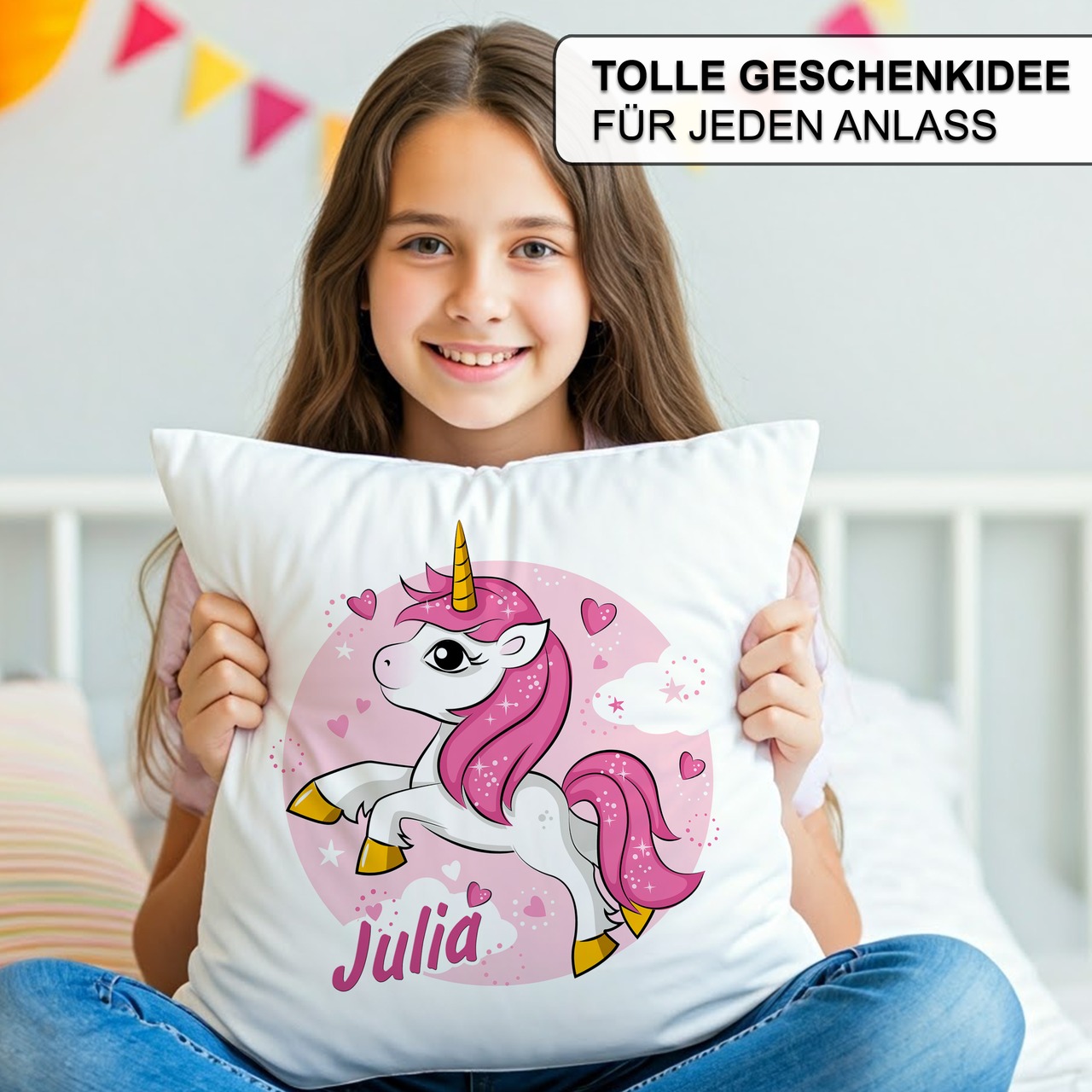 Unikatolo Kissen Motiv Einhorn mit Name personalisiert
