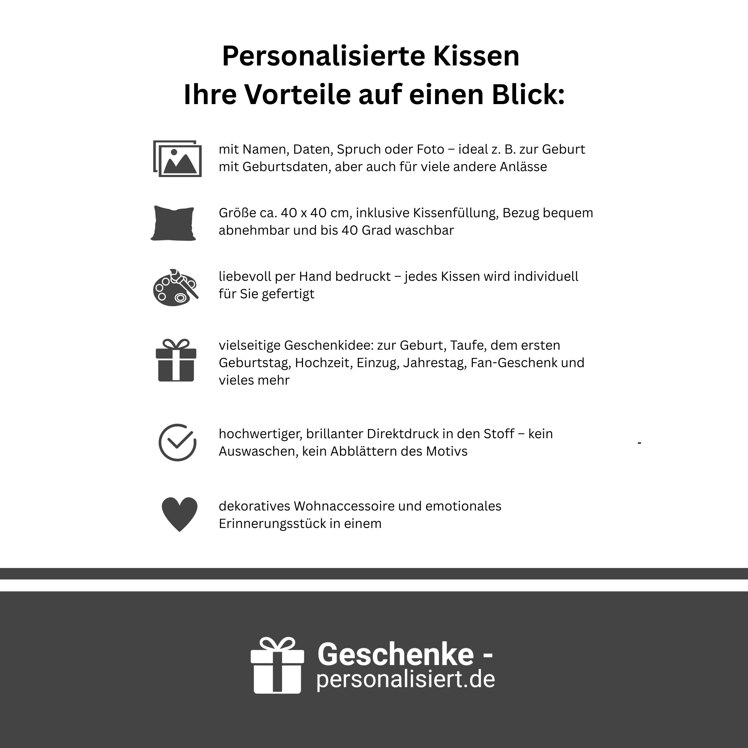 Vorteile unserer personalisierten Kissen auf einen Blick