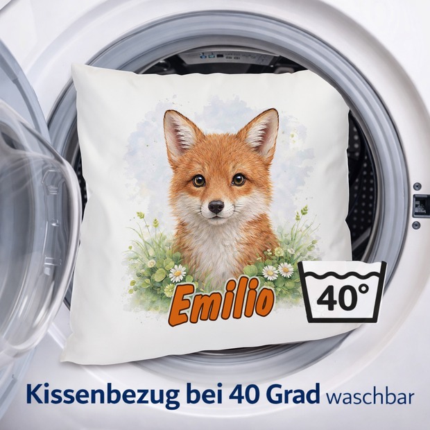 Personalisiertes Kissen mit Fuchs (2) und Name bedruckt