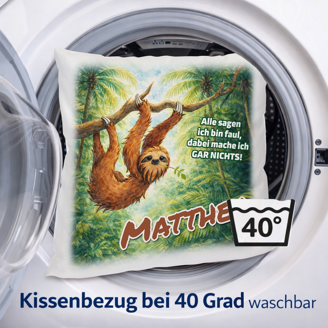 Personalisiertes Kissen mit Faultier und Name bedruckt