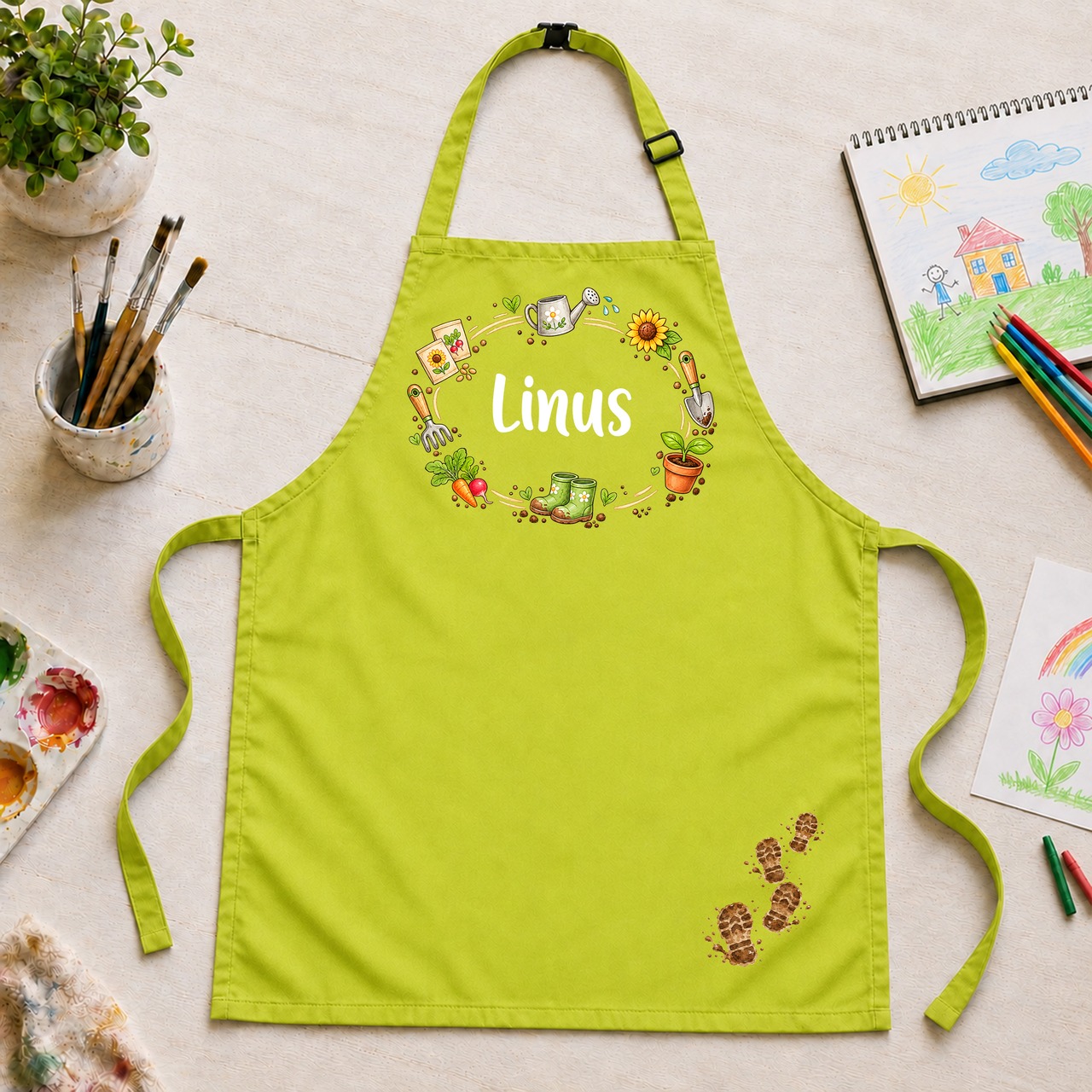 Unikatolo Kinderschürze SCHULGARTEN mit Name personalisiert | GRÜN