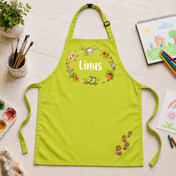 Unikatolo Kinderschürze SCHULGARTEN mit Name personalisiert | GRÜN