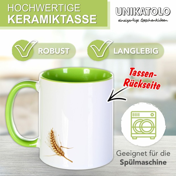 Unikatolo Tasse Schulkind Traktor und Name personalisiert grün