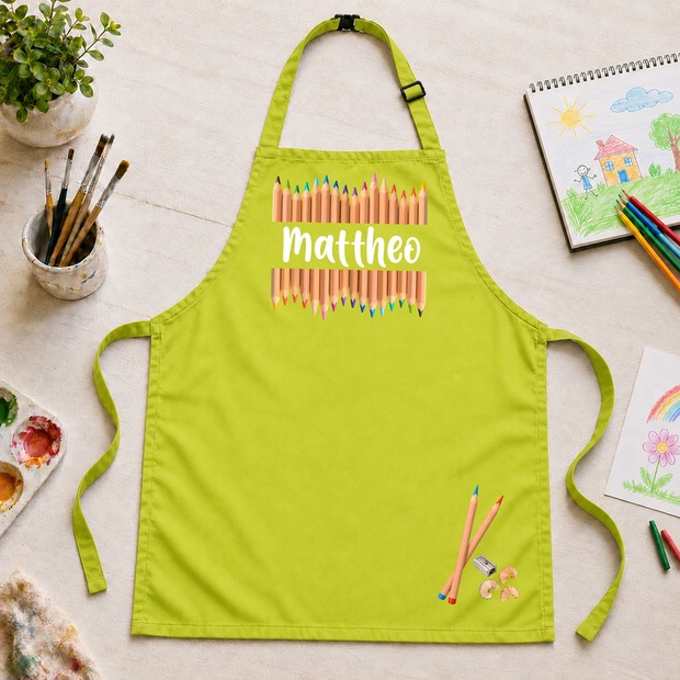 Unikatolo Kinderschürze Buntstifte mit Name personalisiert | GRÜN