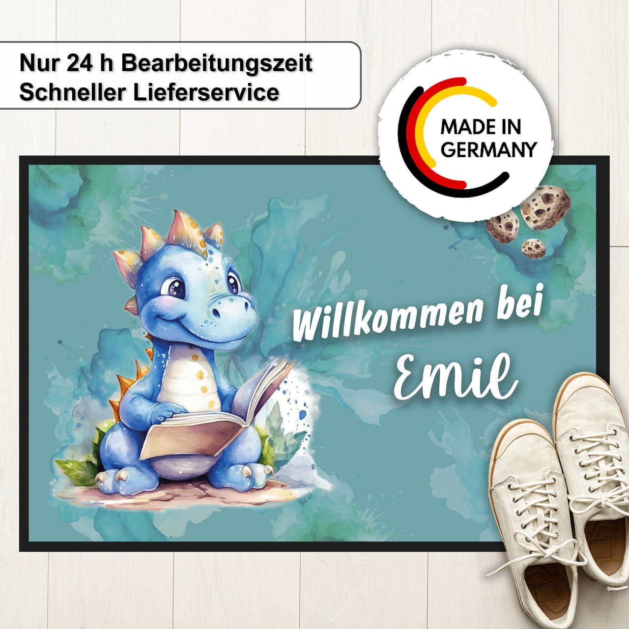 Unikatolo Fußmatte Kinderzimmer Dino mit Name personalisiert