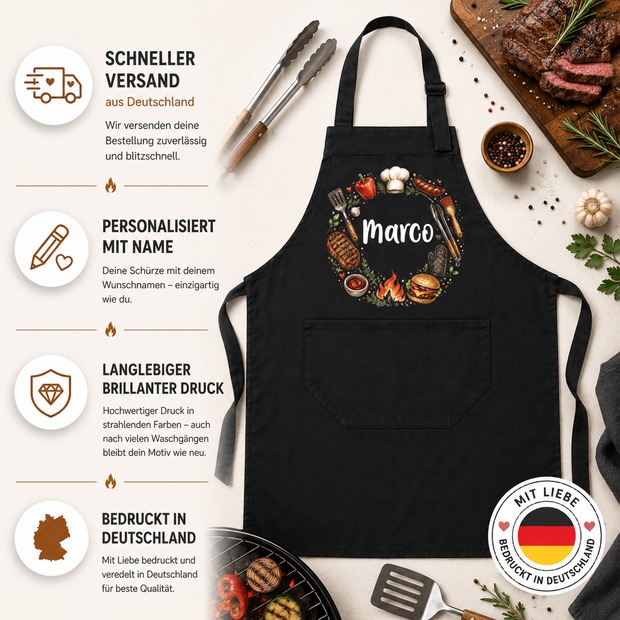 Unikatolo Grillschürze BBQ mit Name personalisiert | OLIVE