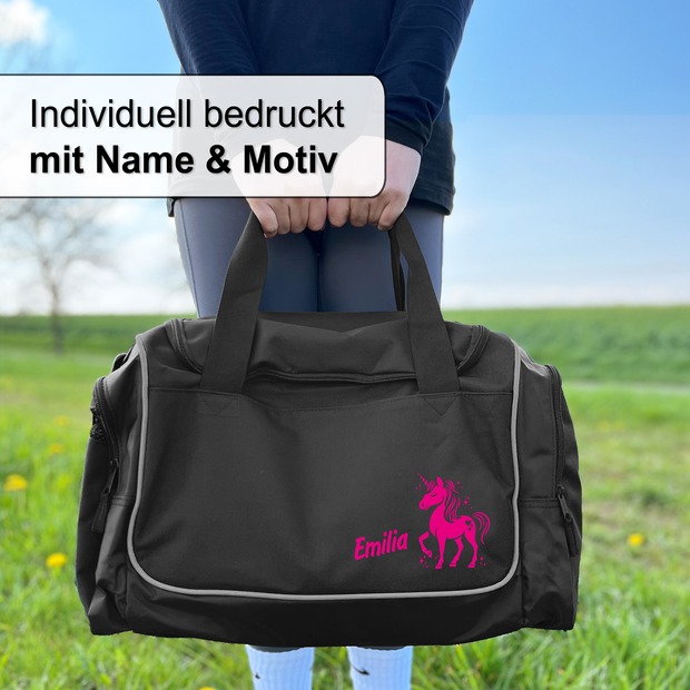 Unikatolo Sporttasche Einhorn mit Name personalisiert | Schwarz