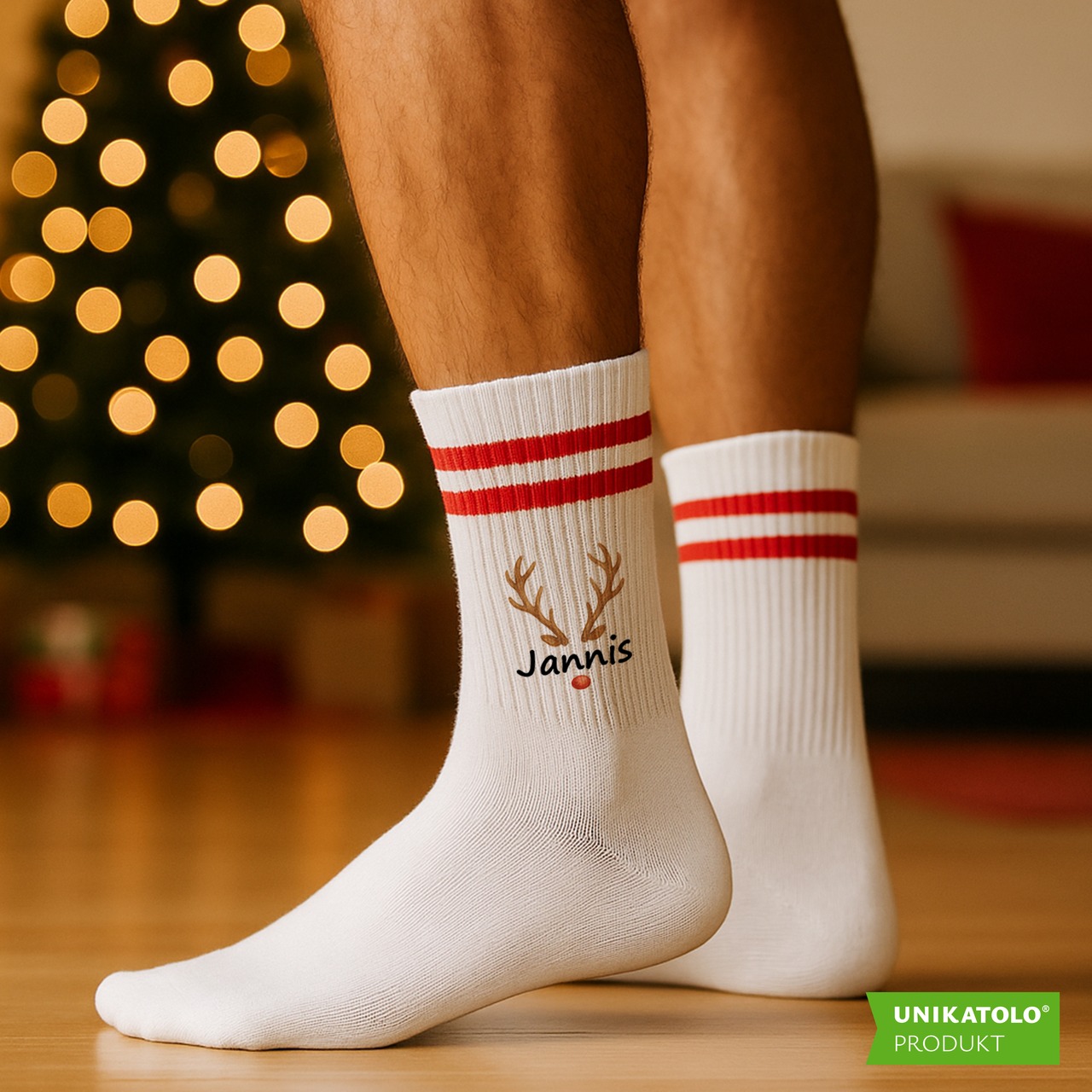 Weihnachtssocken Rentiernase mit Name