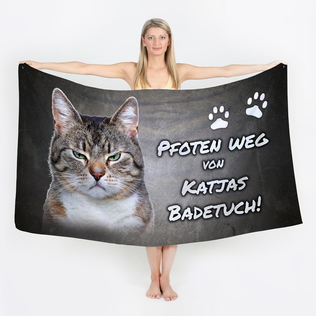 Unikatolo Badetuch Motiv Miezepeter mit Name personalisiert
