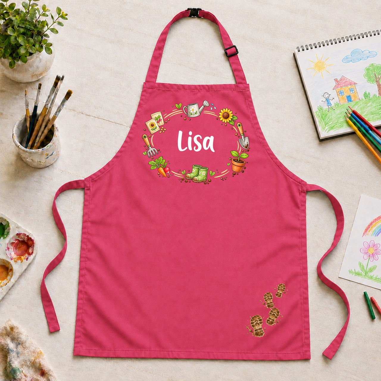 Unikatolo Kinderschürze SCHULGARTEN mit Name personalisiert | PINK