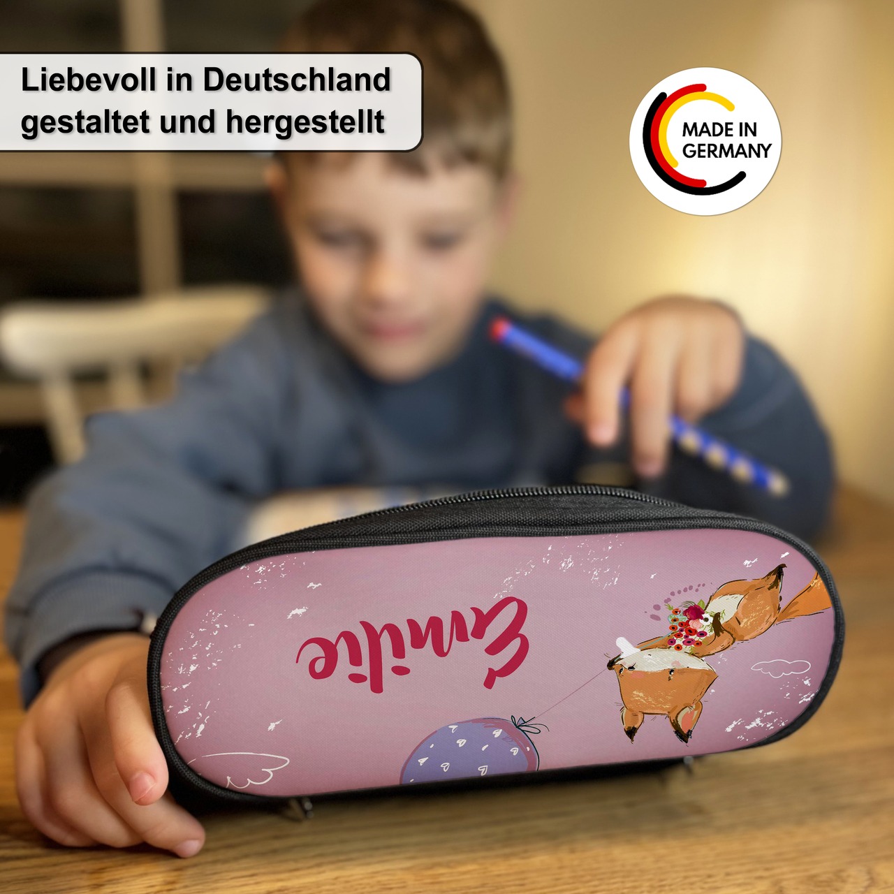 Unikatolo Federmäppchen Fuchs mit Name personalisiert | rosa