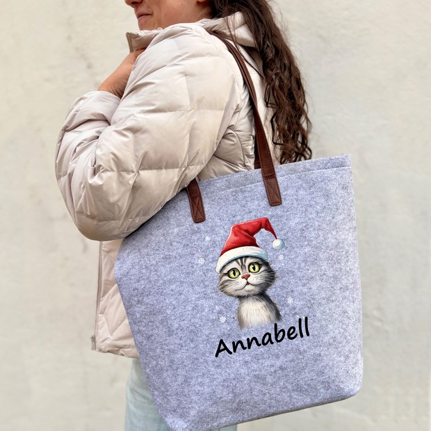 Unikatolo personalisierte Filztasche Katze mit Wunschtext