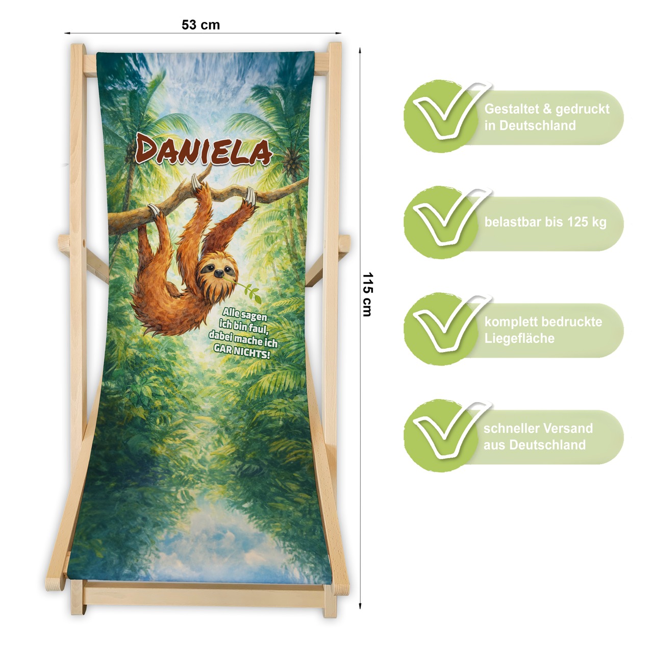 Unikatolo Liegestuhl Faultier mit Name personalisiert