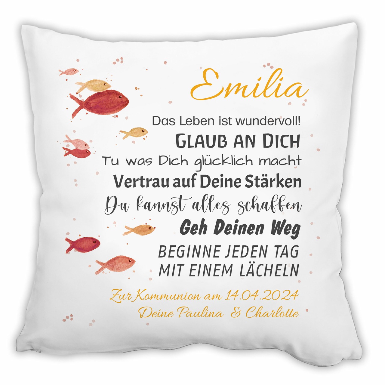 Unikatolo Kissen Konfirmation ORANGE mit Name personalisiert