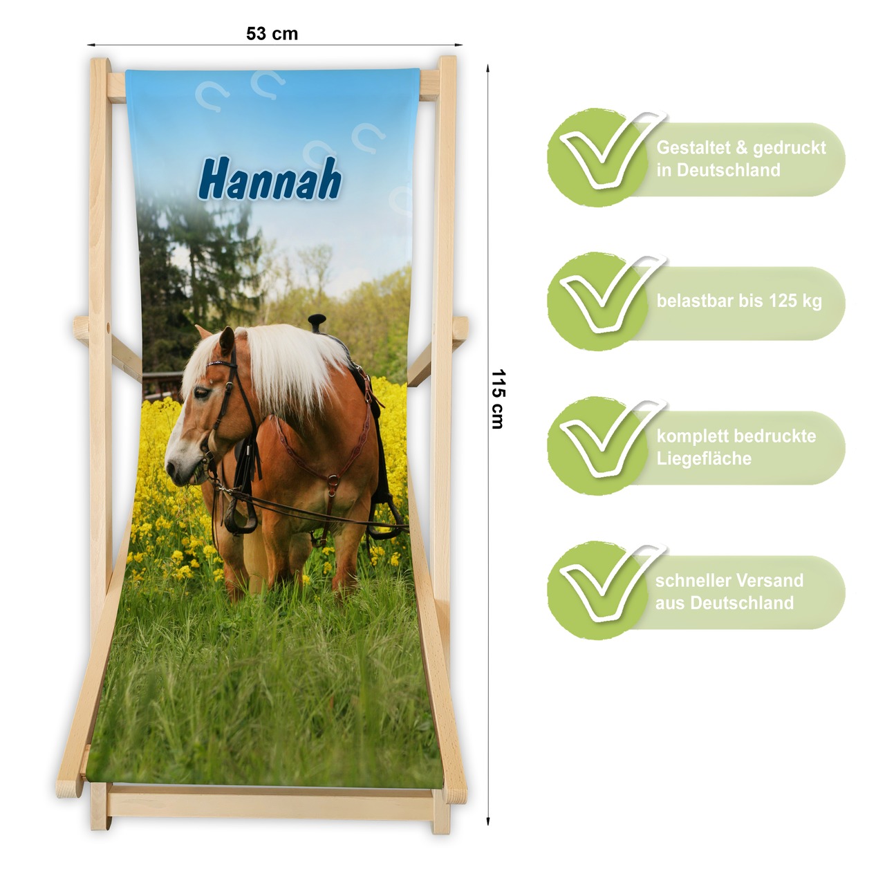 Unikatolo Liegestuhl Pferd Name personalisiert