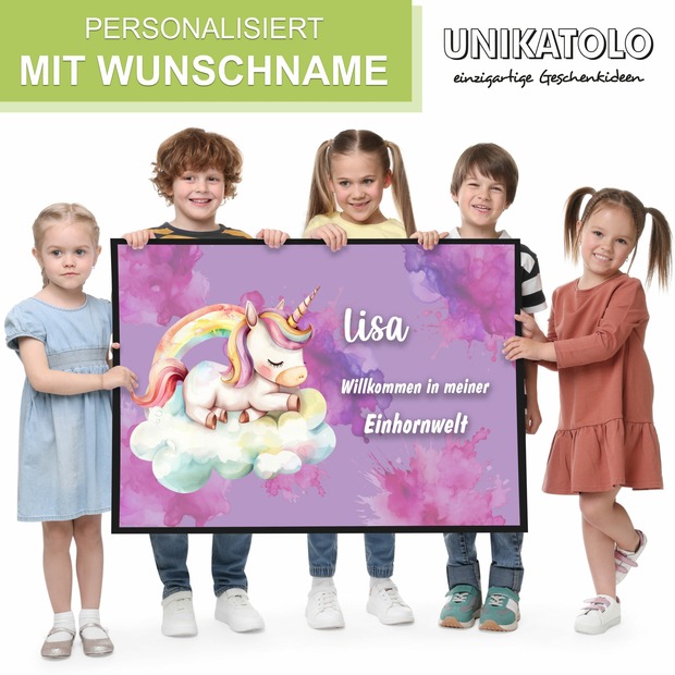 Unikatolo Fußmatte Kinderzimmer Einhorn mit Name personalisiert