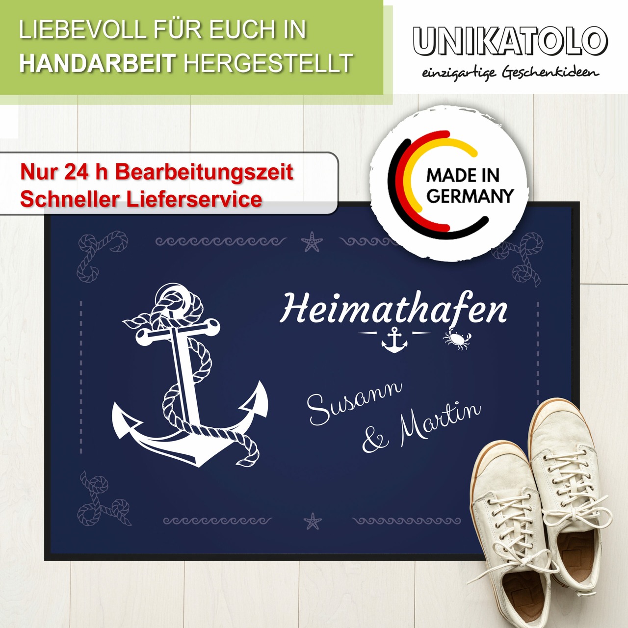 Unikatolo Fußmatte Anker Heimathafen mit Name personalisiert