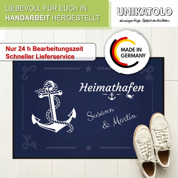 Unikatolo Fußmatte Anker Heimathafen mit Name personalisiert