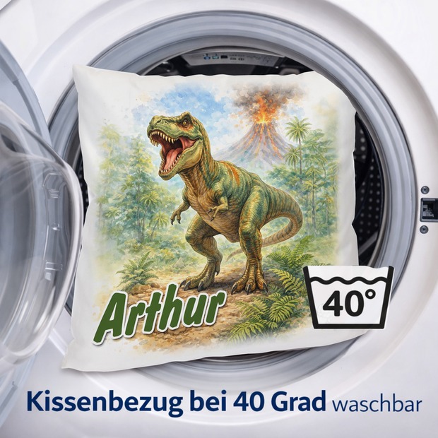 Personalisiertes Kissen mit T-Rex und Name bedruckt