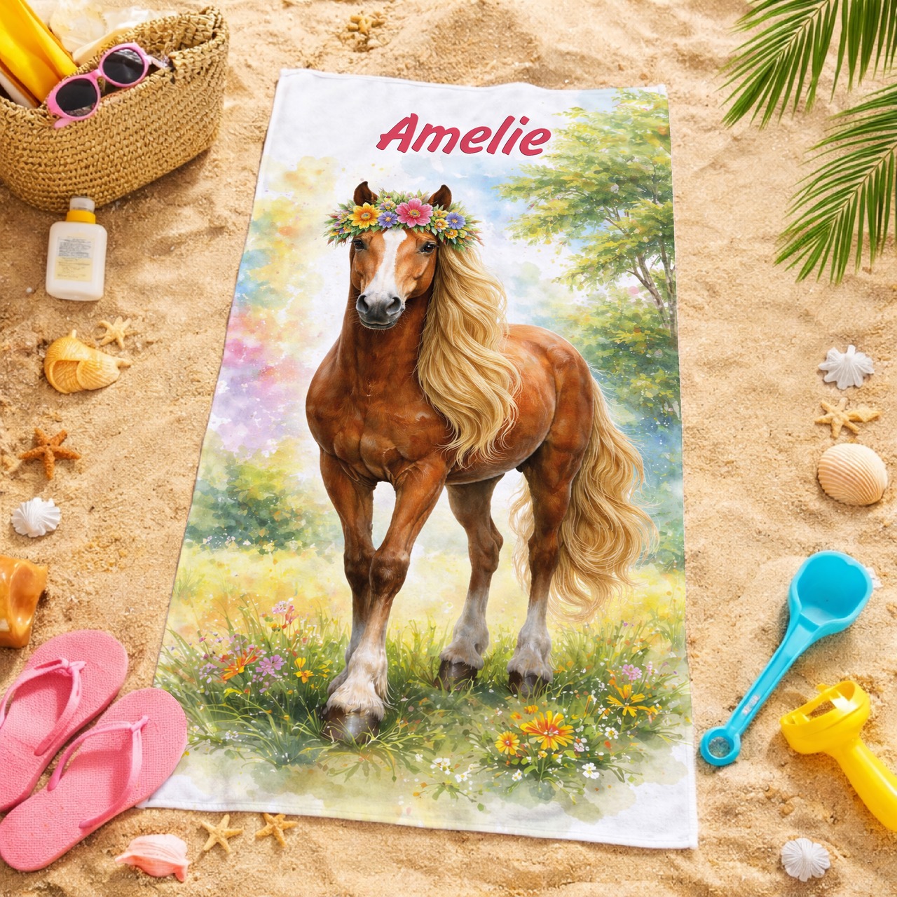 Unikatolo Kinder Handtuch Pferd mit Name personalisiert