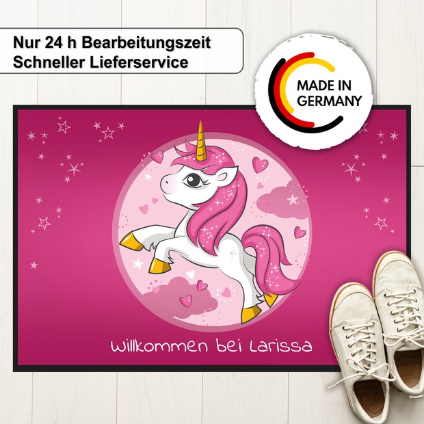 Unikatolo Fußmatte Kinderzimmer Einhorn mit Name personalisiert