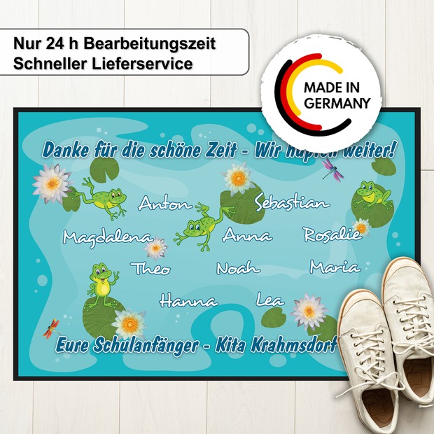Unikatolo Fußmatte FRÖSCHE Kita Abschied mit Namen