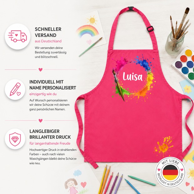 Unikatolo Kinderschürze Farbkleckse mit Name personalisiert | HELLBLAU