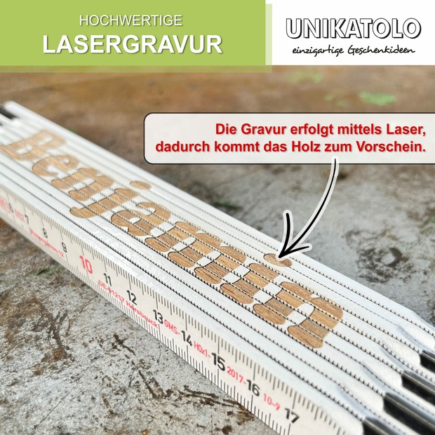 Unikatolo Zollstock weiß Bauherr mit Name graviert