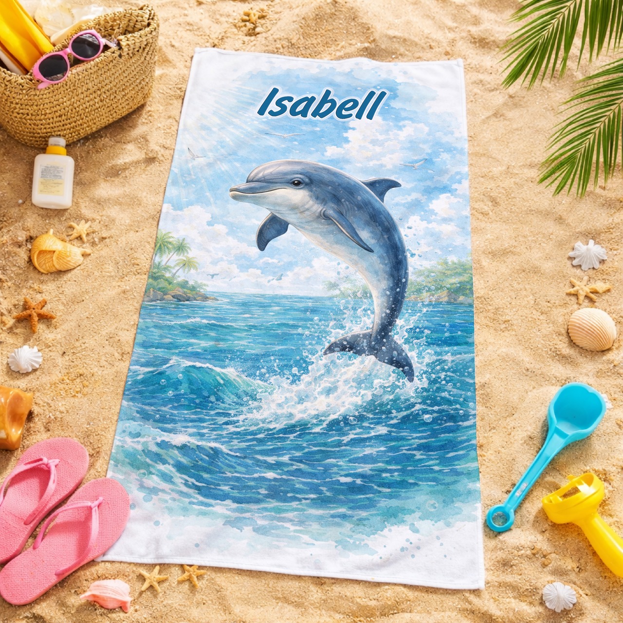 Unikatolo Kinder Handtuch Delfin mit Name personalisiert