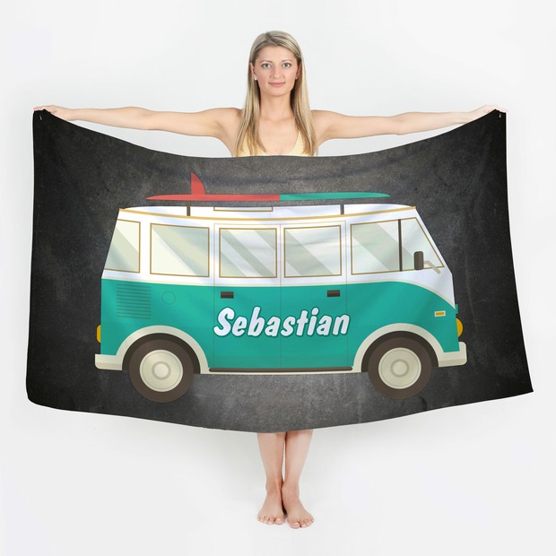 Unikatolo Badetuch Motiv Camper Van mit Name personalisiert
