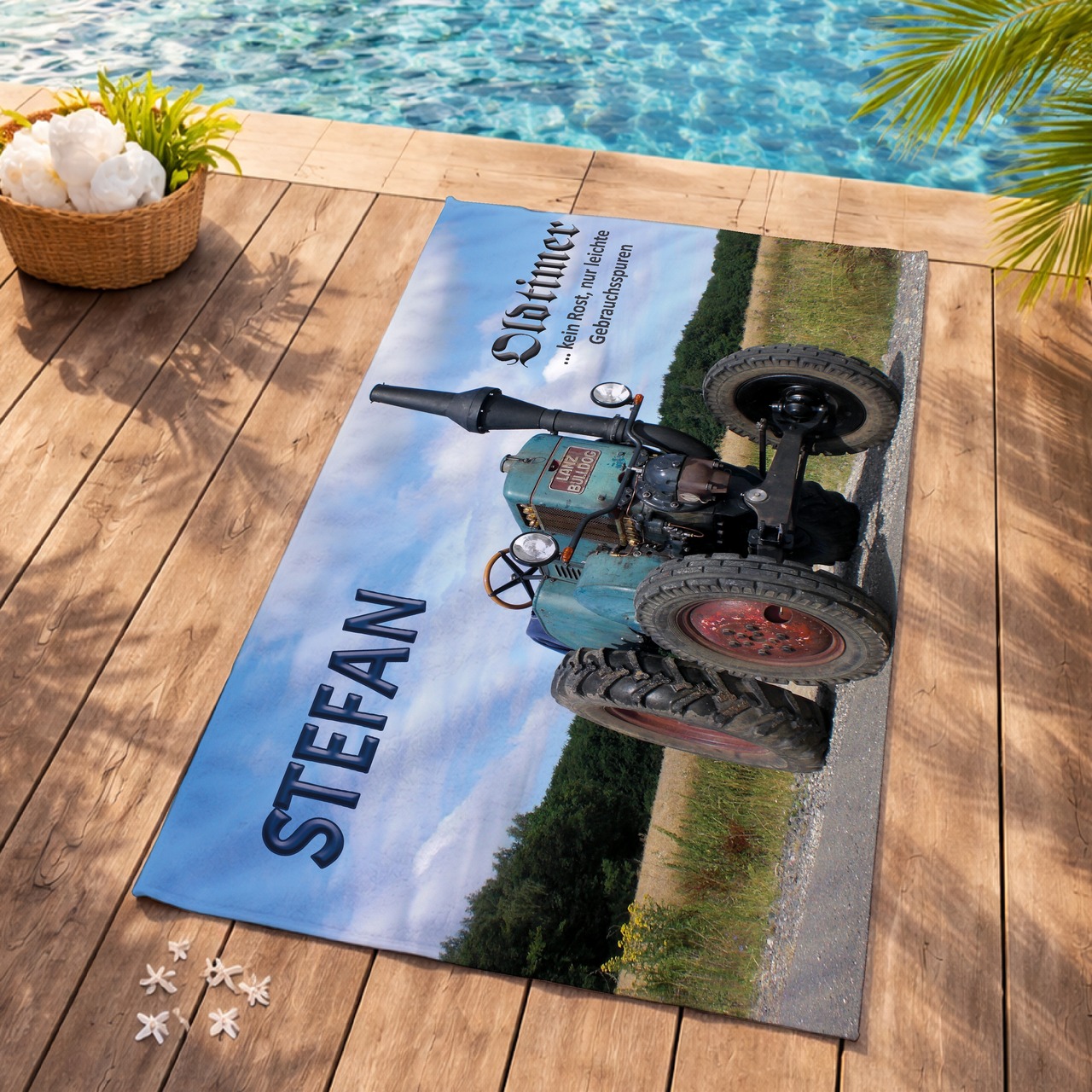 Unikatolo Badetuch Motiv Traktor Oldtimer mit Name personalisiert