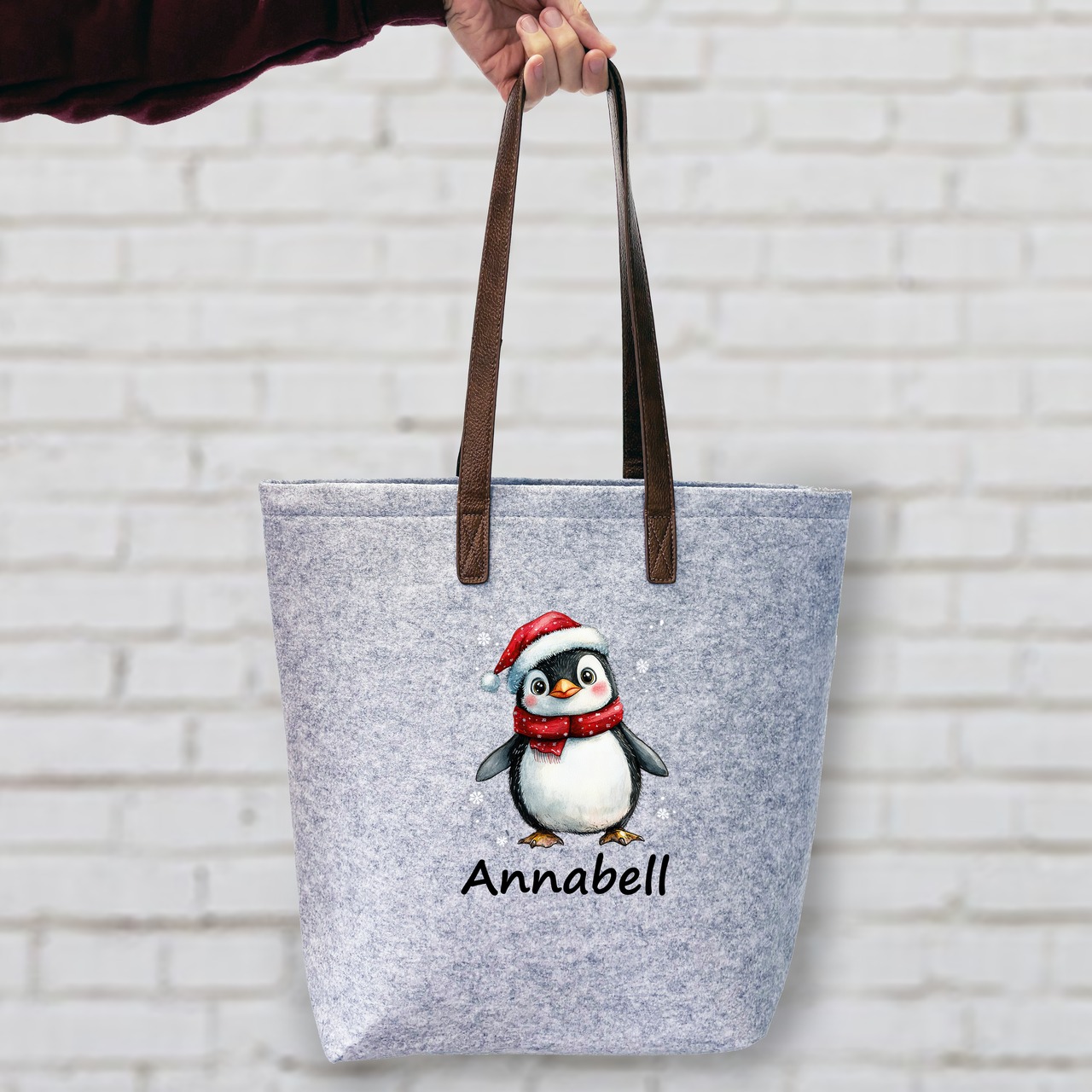 Unikatolo personalisierte Filztasche Pinguin mit Wunschtext