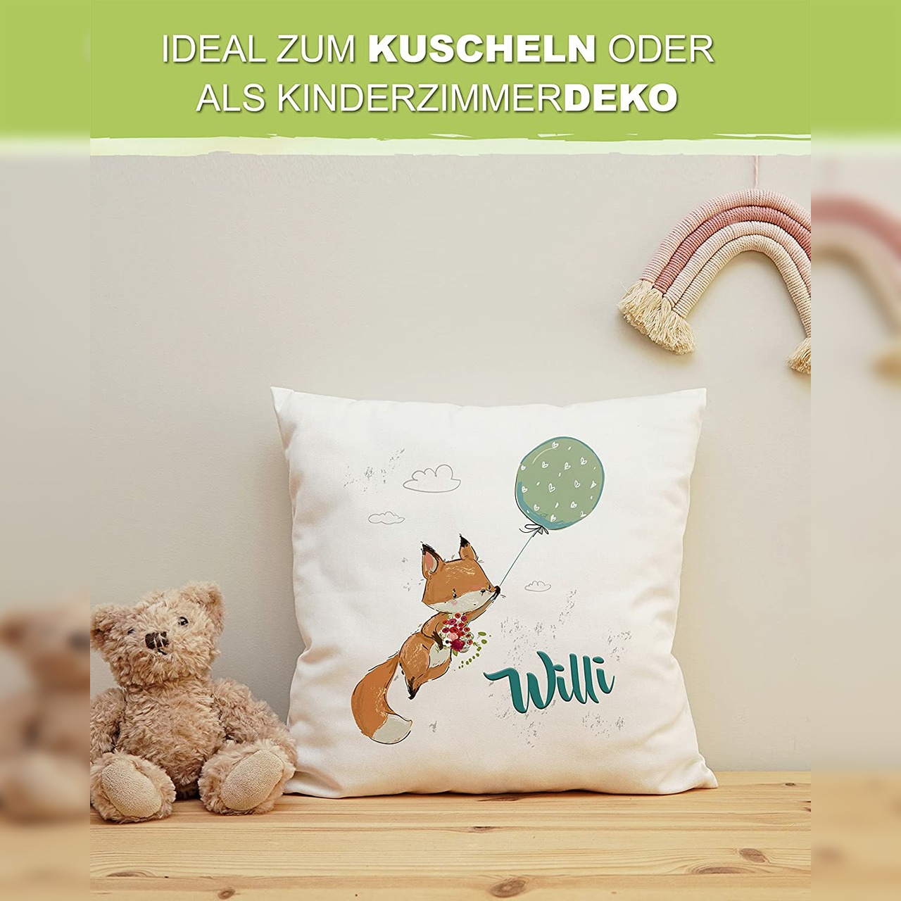 Unikatolo Kissen Motiv Fuchs mit Name personalisiert