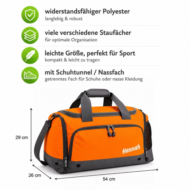 Unikatolo Sporttasche mit Name personalisiert Kinder & Erwachsene | ORANGE