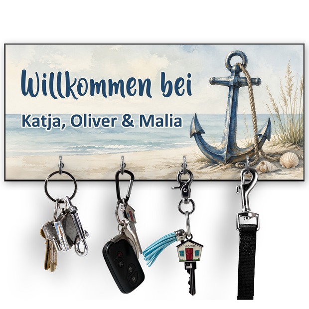 Unikatolo Schlüsselbrett Anker Maritim mit Name personalisiert