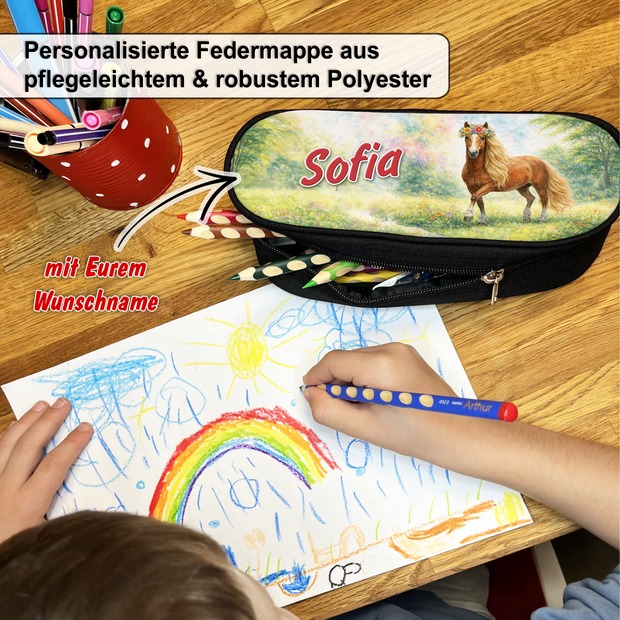 Unikatolo Federmäppchen Pferd mit Name personalisiert pink