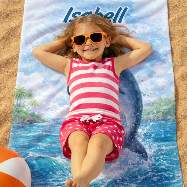 Unikatolo Kinder Handtuch Delfin mit Name personalisiert