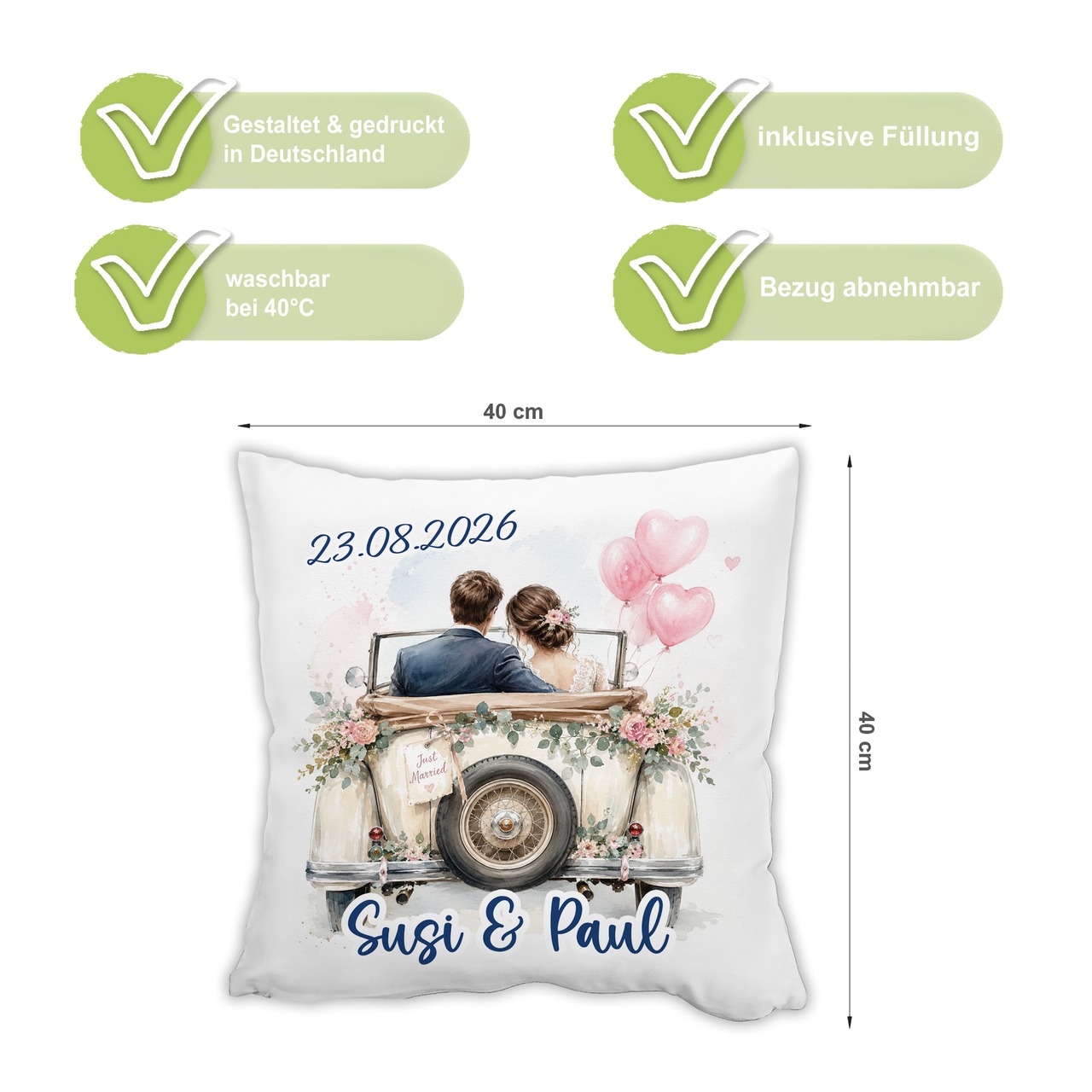 Unikatolo Kissen Motiv Hochzeit 2 mit Namen personalisiert