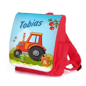 Unikatolo Kindergartenrucksack Traktor mit Name | rot