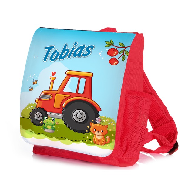 Unikatolo Kindergartenrucksack Traktor mit Name | rot