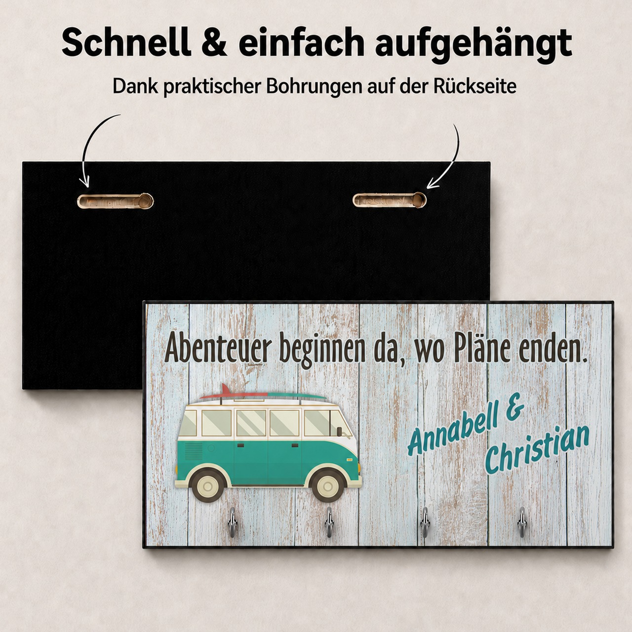 Unikatolo Schlüsselbrett Camper VAN mit Name personalisiert